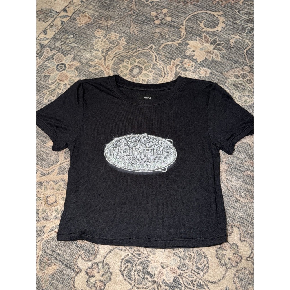 Purple Brand Rodeo Rhinestone Baby Tee Black Graphic Bling